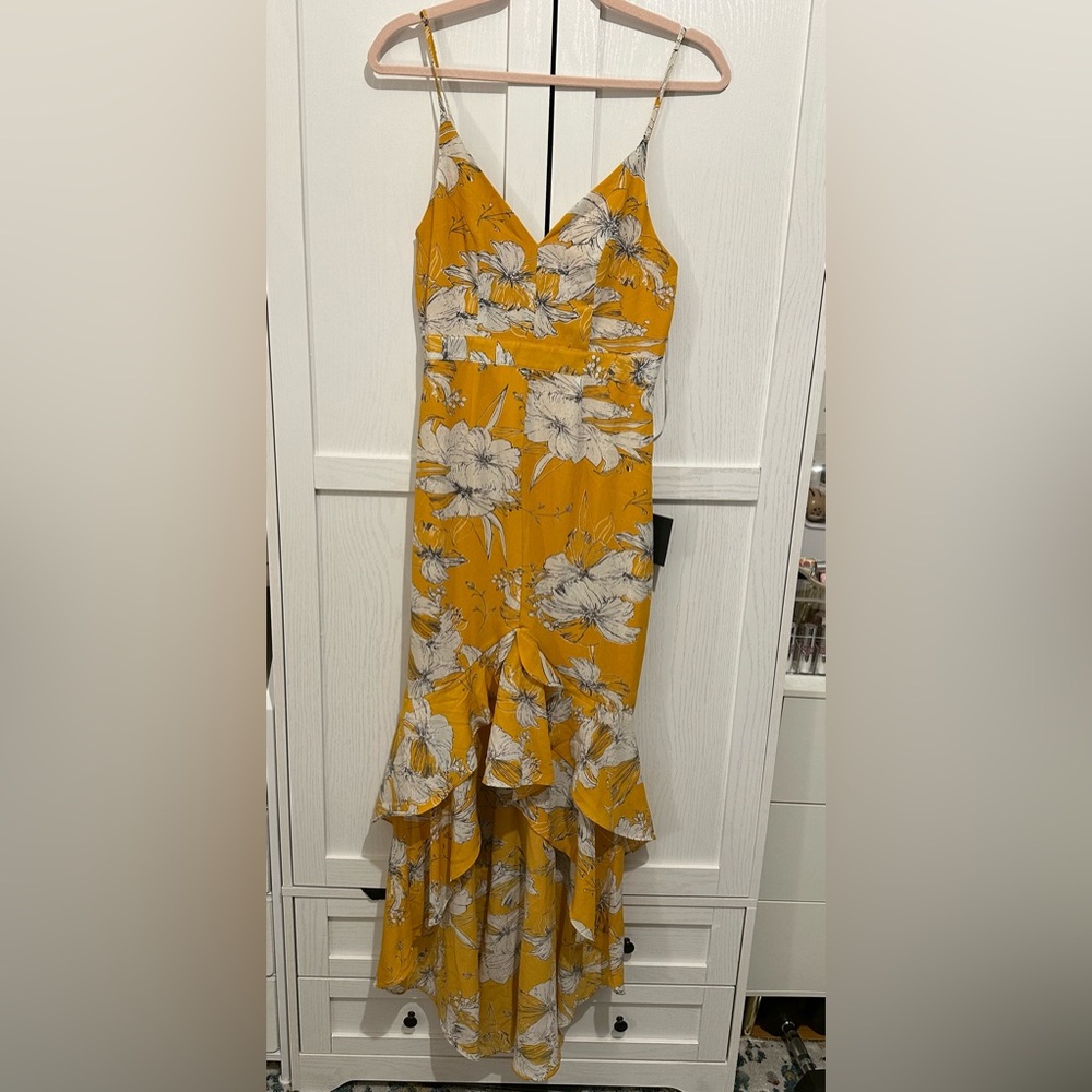 Lulu's Mustard Floral Midi Dress